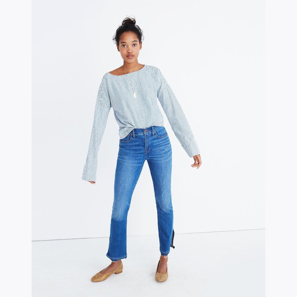 MADEWELL Convertible Chambray Stripe Top sz L - Picture 3 of 12